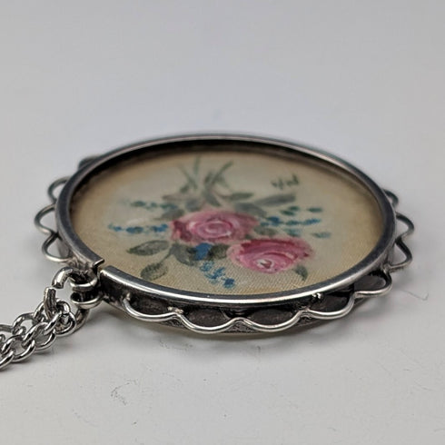 復古純銀手繪玫瑰吊墜和項鍊